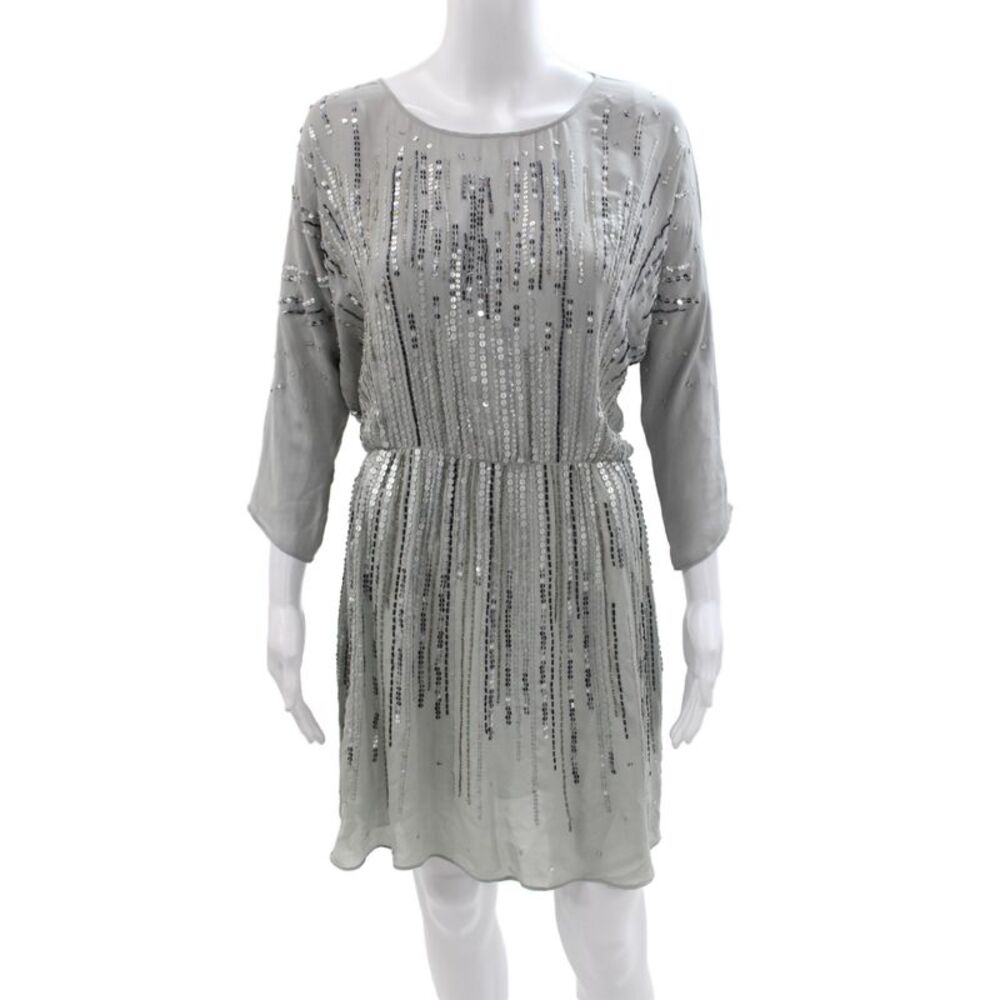 Calypso Saint Barth Women Blouson Silk Mini Dress Gray 3/4 Sleeve Size XS